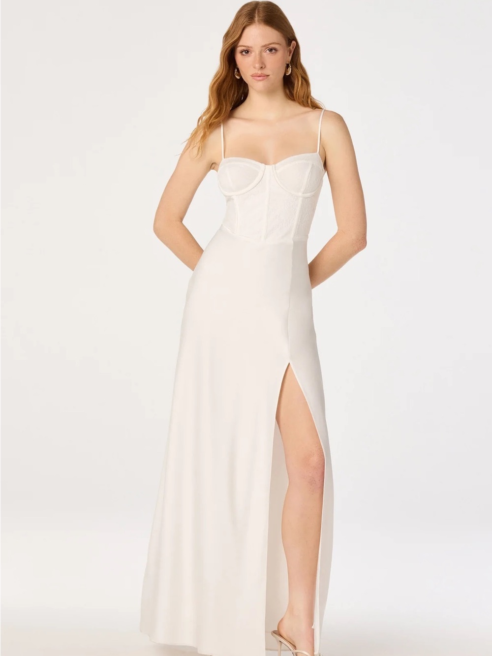NWT ASTR The Label White Lace Corset Bustier Maxi Wedding Dress